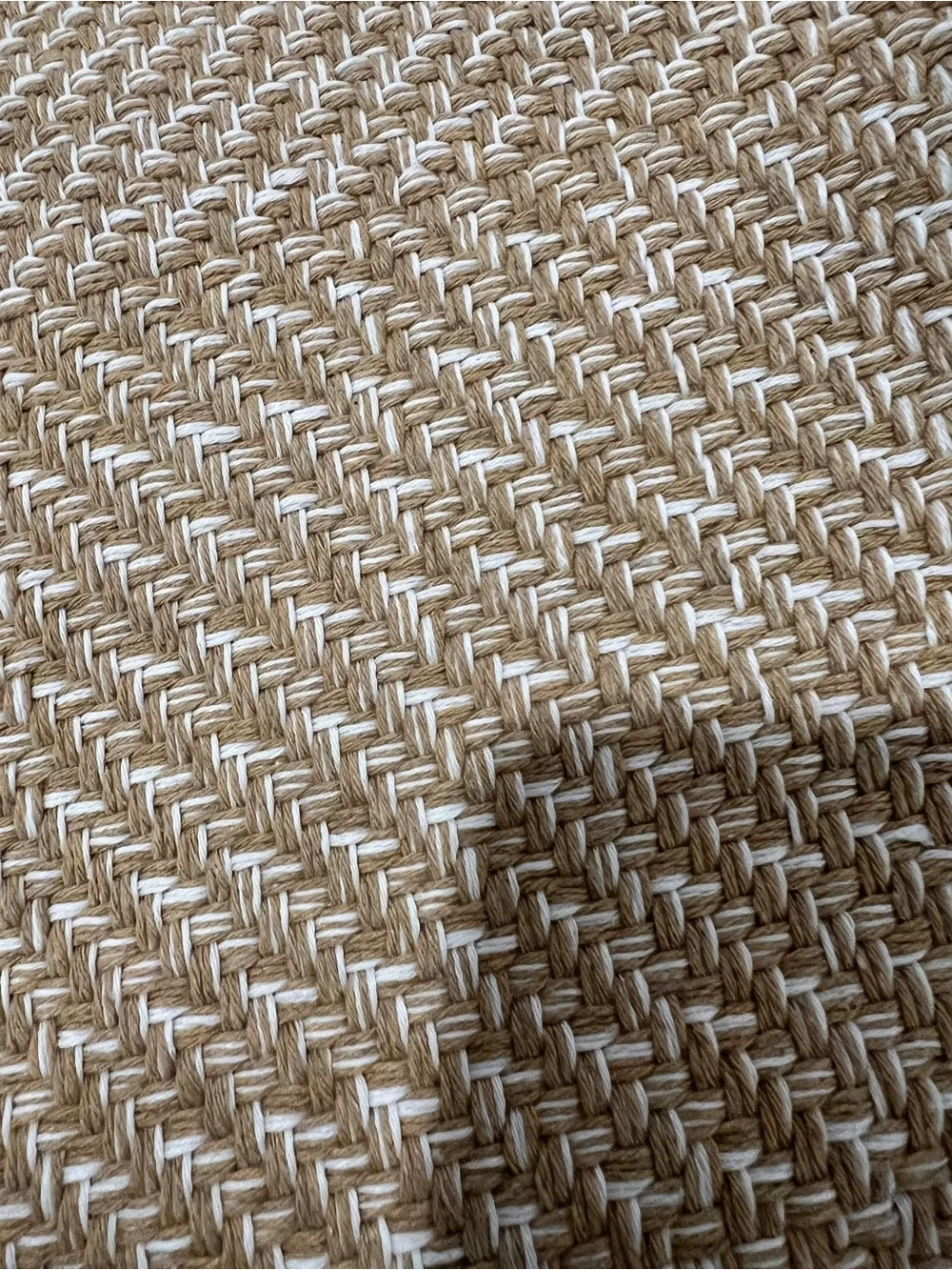 Beige Woven Cotton Runner with Fringe